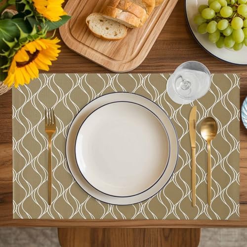 Brown Stripes Abstract Geometric Placemats Set of 6 Washable Table