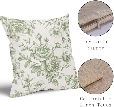 Sage Green and White Floral Throw Pillow Covers Chinoiserie Cushion