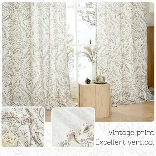 LAMIT Natural Taupe Linen Curtains for Bedroom 63 inch Length 2 Panels