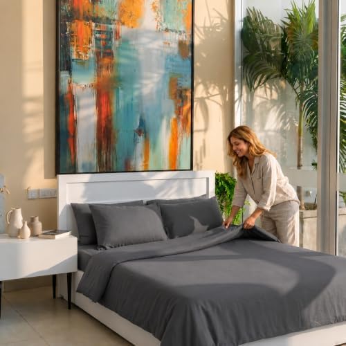 King Size Sheets Set, Luxury 100% Cotton Bed Sheets with 16" Deep