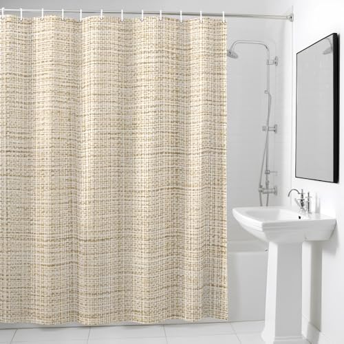 Abstract Solid-Color Linen Texture Shower Curtain, Modern Beige
