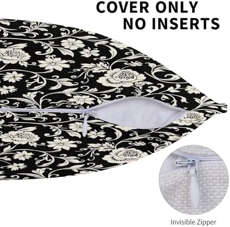 KiuLoam Black Cream Floral Pillow Covers 20x20 Set of 2 Modern Vintage
