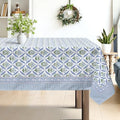 Block Print Floral Wipe Clean Square Table Cloth Blue 60x60inch
