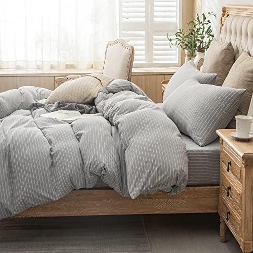 PURE ERA Jersey Duvet Cover Set Heather Grey & White Pintripe Queen