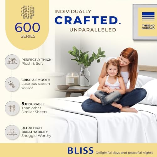 THREAD SPREAD Luxury Egyptian Cotton Sheets Twin XL Size - 600 Series