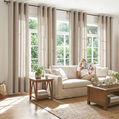 jinchan Linen Curtains 84 Inch Light Filtering Grommet 2 Panels Taupe