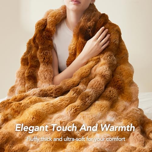 L'AGRATY Faux Fur Throw Blanket for Couch, 60''x80'' Tie-Dye Caramel