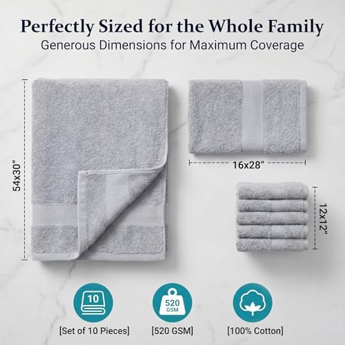 Sofea 10-Piece Towel Set, Premium 100% Cotton, Includes 2 Bath Towels