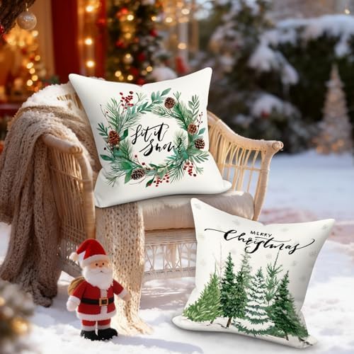 Lanpn Outdoor Christmas Throw Pillow Covers 20x20 Set of 4, Forest
