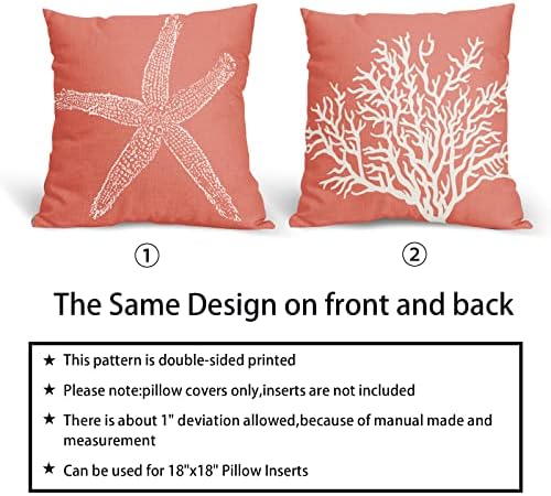 Coastal Coral Pillow Covers 20x20 Inch Set of 2 Starfish Pillowscase
