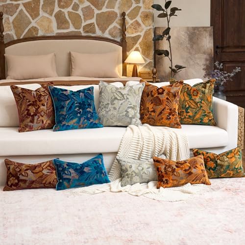 Alerfa Red Neutral Floral Pillow Cover 18 x 18 Inch, Vintage Cut