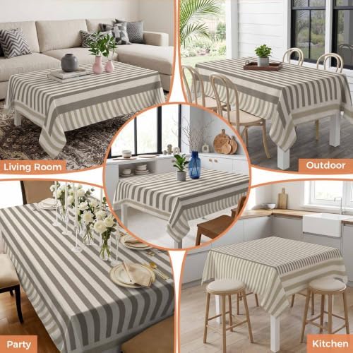 Taupe Beige Stripes Waterproof Tablecloth Rectangle Washable Table