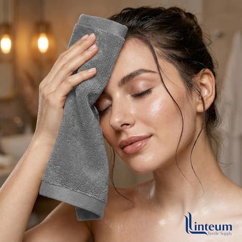 Linteum Zero Twist Washcloths 12x12, 100% Cotton – Grey, 24-Pack