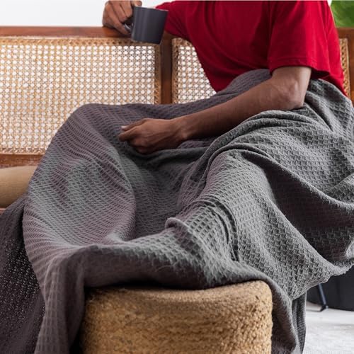 100% Cotton Waffle Weave Blanket for Hot Sleepers, King 106" x 92"