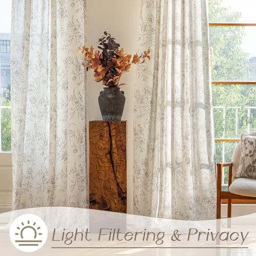 Coffee Floral Curtains 63 inch Length Back Tab Farmhouser Living Room