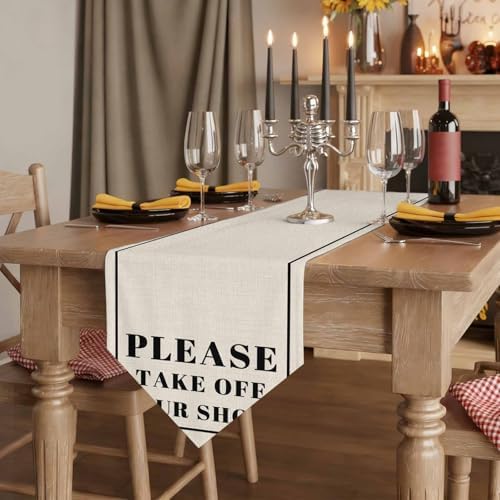 Beige Letter Table Runner Linen Burlap Table Runner 72 Inches Long