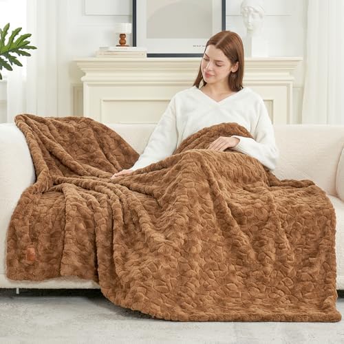 Cozy Bliss Faux Fur Throw Blanket for Couch, Fuzzy Soft Plush Thick