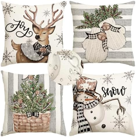 RABUSOFA Christmas Pillow Covers 20x20 Inch Set of 4 Indoor Outdoor