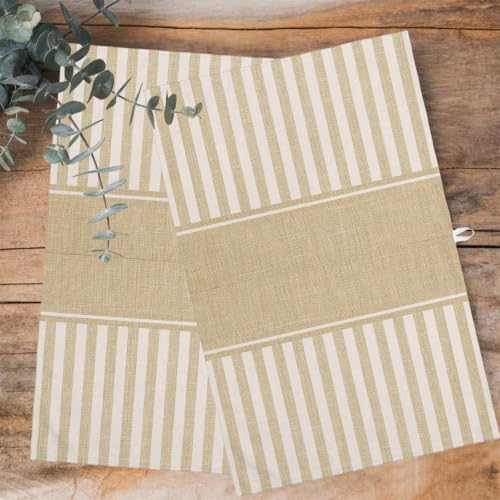 Pale Brown Striped Kitchen Towels Set of 3, Water Absorbent Dish