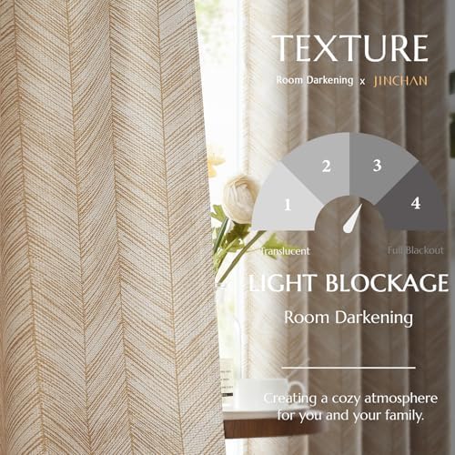 jinchan Taupe Printed Curtains Modern Jacquard Curtains with