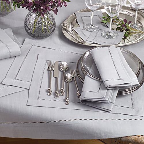 Grey Classic Hemstitched Design Polyester 14" x 20" Placemats