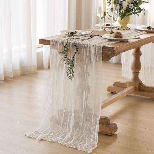 White Ivory Cheesecloth Table Runner 120 Inches for Wedding