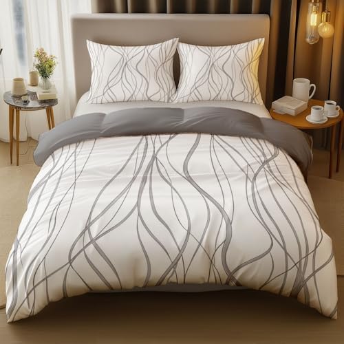 Duvet Cover Microfiber 3 Pieces Bedding Set, Abstract Style Smooth