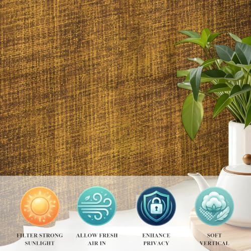 Gold Brown Sheer Curtains 96 Inch Length 2 Panels Set Farmhouse Linen
