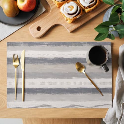 Farmhouse Stripes Placemats Set of 6, Cotton Linen Fabric Place Mats