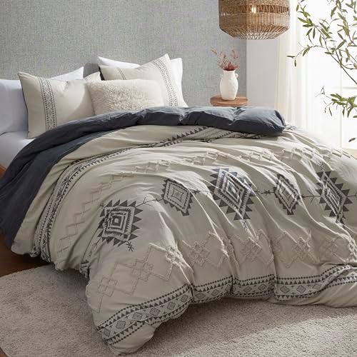 Oli Anderson Boho Duvet Cover Queen Size, Beige & Gray, 3 Pieces