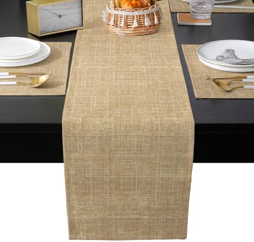Linen Texture Table Runner and Placemats Set of 6 Boho Farmhouse Solid