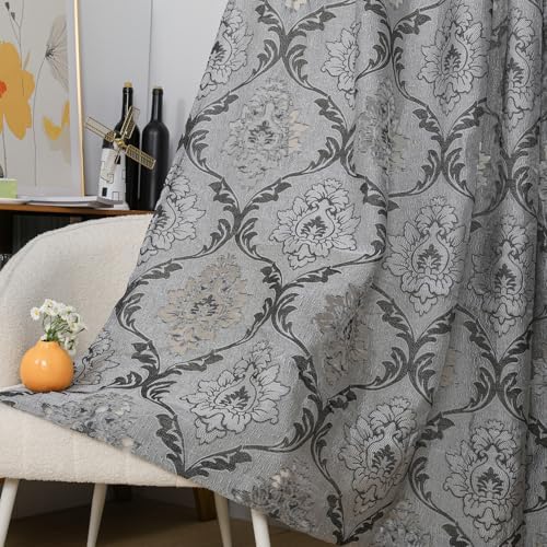 Soft Vintage Jacquard Sheer Curtain, Grey Hollow Seersucker Grommet