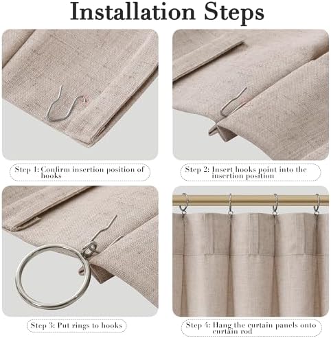Joywell Linen Pinch Pleated Window Curtains 84 Inch Long,Back Tab Clip