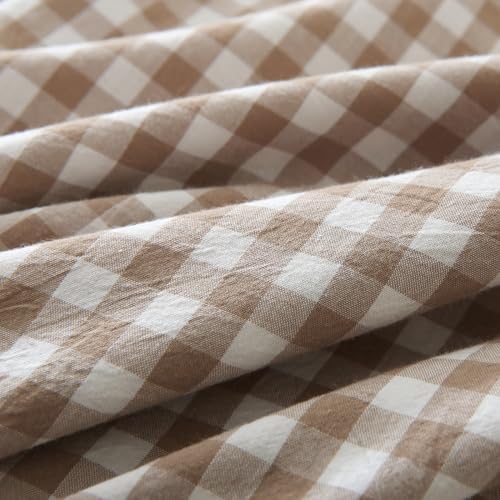 Mywinlle Taupe/White Plaid Ruffle Pillow Shams King Size Set of