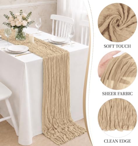 10 Pack Beige Cheesecloth Table Runner, 17x108 Inch 9FT Soft Gauze