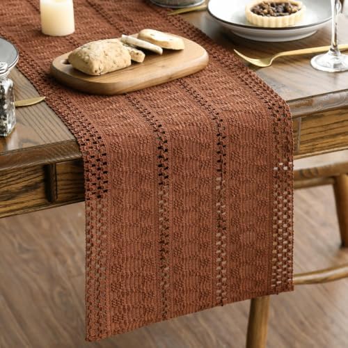 Artoid Mode Caramel Woven Farmhouse Hollow Table Runner 12x120 Inch