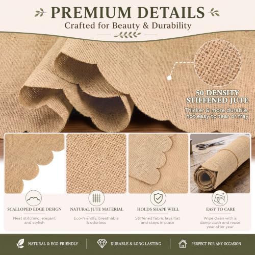 Jecery 10 Pack Scalloped Burlap Table Runners, 12 x 72 Inch
