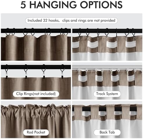 MIULEE 100% Blackout Back Tab Pleat Linen Curtains 50" Wx96 L,Dutch