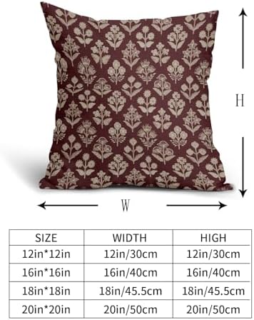 Burgundy Red Floral Block Print Pillow Covers 18x18 Inch Set of 2
