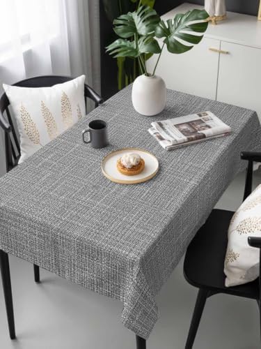 Grey Linen Pattern Rectangle Tablecloth 60 x 120 Inches Rustic Fabric