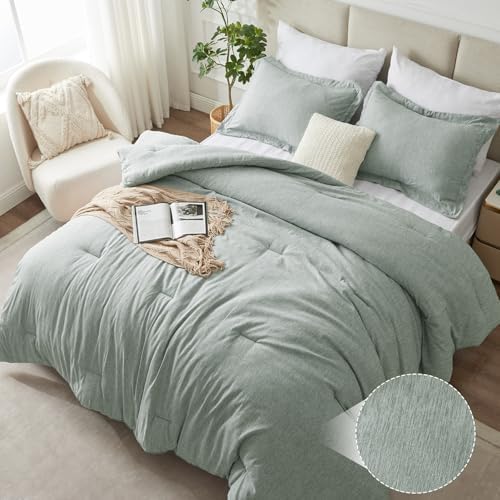 CozyLux California King Comforter Set, Heathered Sage Green, 3 Pieces