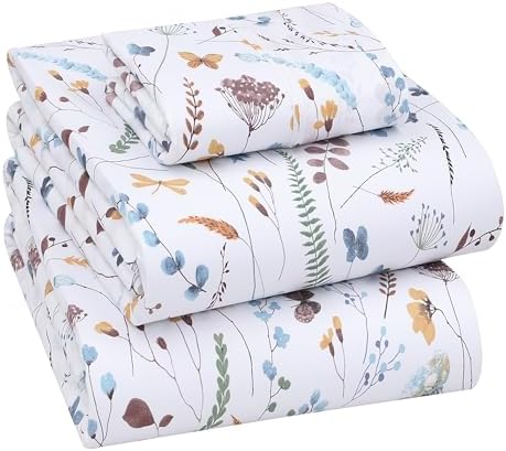 RUVANTI 100% Cotton Twin Sheets, Percale Weave Twin Sheet Set, Fern