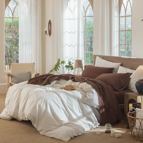 MooMee Sheet Set 100% Washed Cotton Linen-Like Extra Deep Pocket Full
