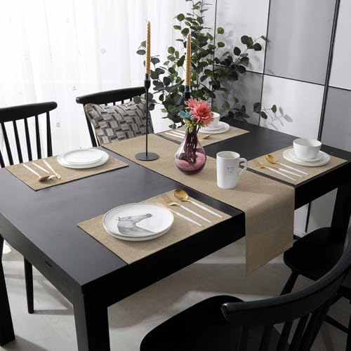 Brown Farmhouse Table Runner and Placemats for Dining Tables,Burlap
