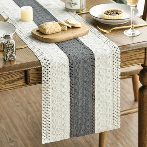Artoid Mode Dark Grey Farmhouse Rustic Table Runner 12x90 Inch