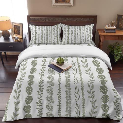 Sage Green Leaf California King 4 Piece Duvet Cover Set, Summer