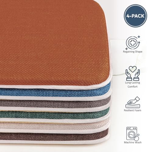 Mebakuk Chair Cushions Set of 4, Linen Textured Kitchen Chair Pads