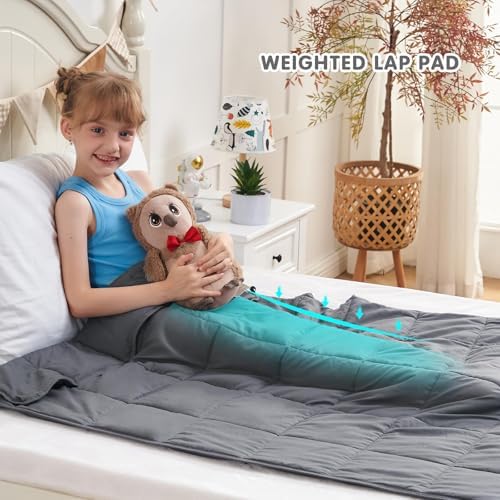 yescool Weighted Blanket 7 Pounds Cooling Weighted Lap Blanket, Grey