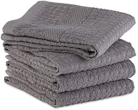 DII Basic Terry Collection Waffle Dishtowel Set, 15x26, Solid Gray