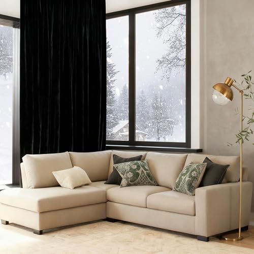 NICETOWN 100% Blackout Black 120 inch Long Velvet Curtains for